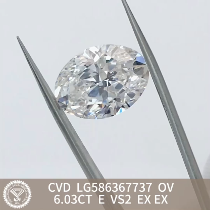 MissDiamond CVD LG586367737 Oval Cut 6.03CT E VS2 EX EX Lab Grown Diamond