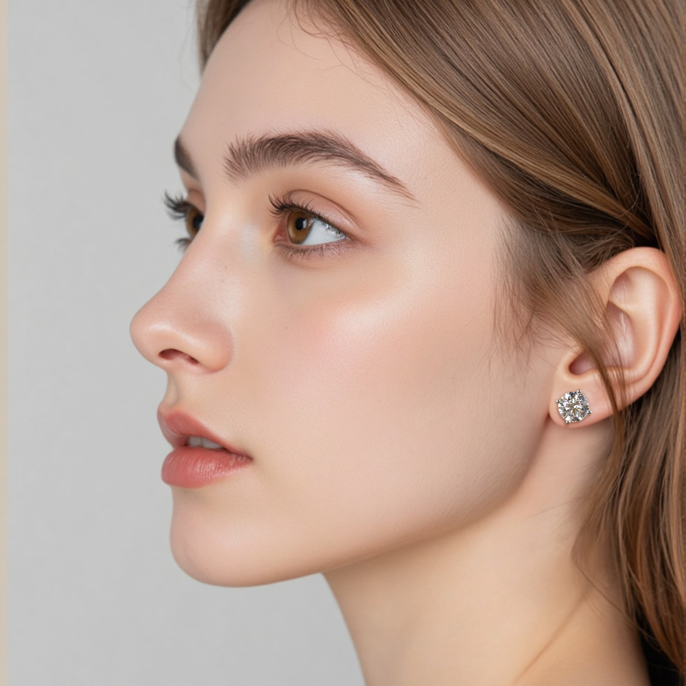 MissDiamond Round Cut Lab Grown Diamond 1CT 9K White Gold Studs Earrings MSE-016