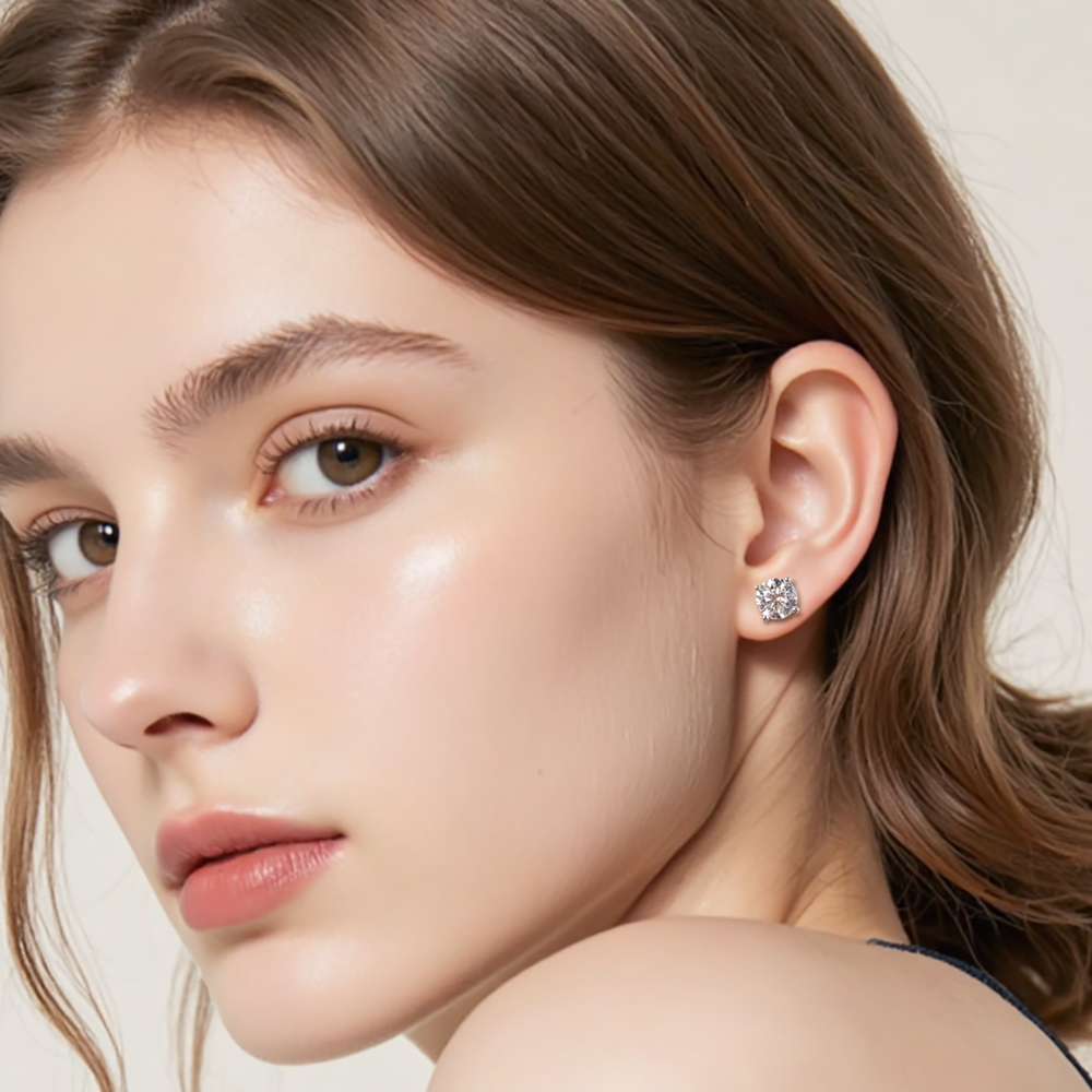 MissDiamond Round Cut Lab Grown Diamond 1CT 9K White Gold Studs Earrings MSE-016