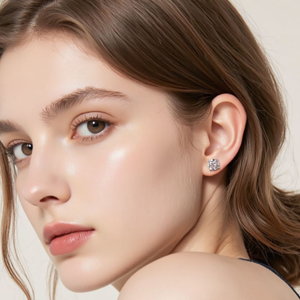 MissDiamond Round Cut Lab Grown Diamond 1CT 9K White Gold Studs Earrings MSE-016