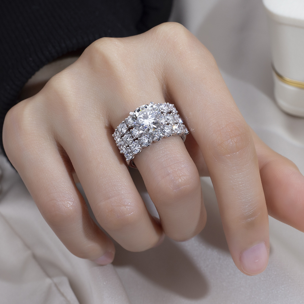 MissDiamond Round Cut Lab Grown Diamond 3CT Solitaire D VVS1 18K Gold Ring Set MSR-1779