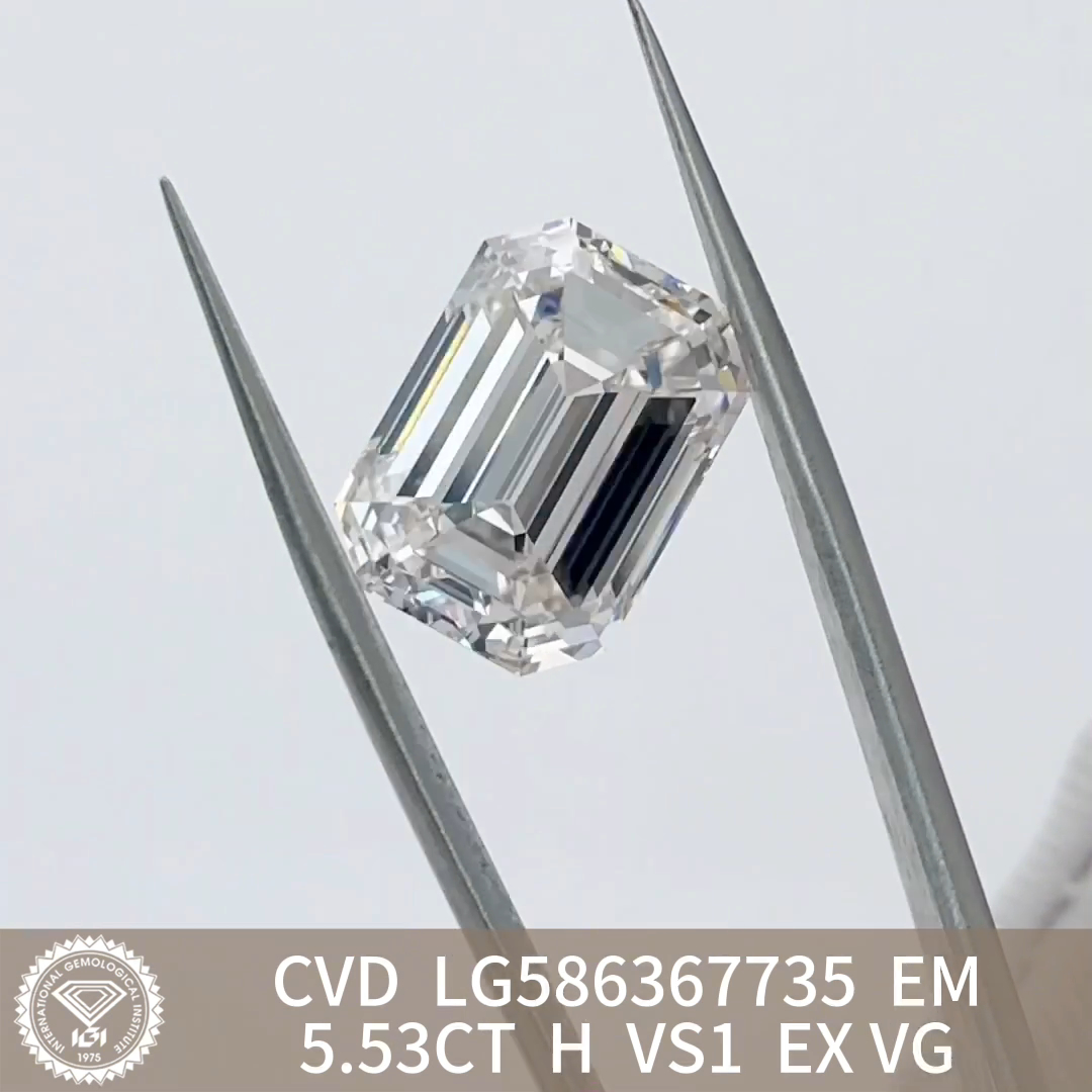 MissDiamond CVD LG586367735 Emerald Cut 5.53CT H VS1 EX VG Lab Grown Diamond
