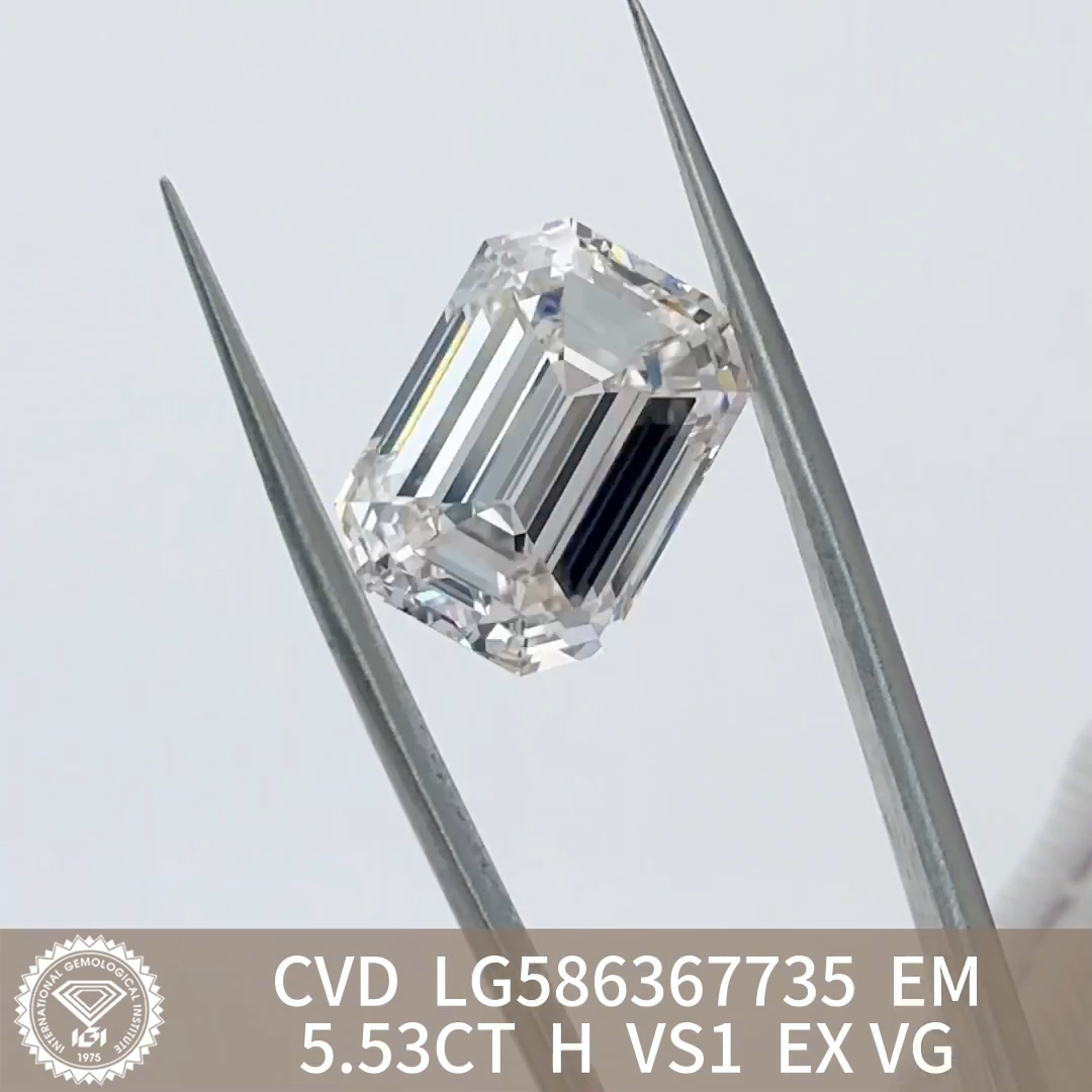 MissDiamond CVD LG586367735 Emerald Cut 5.53CT H VS1 EX VG Lab Grown Diamond