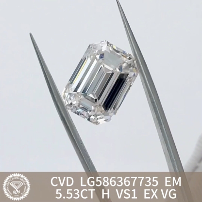 MissDiamond CVD LG586367735 Emerald Cut 5.53CT H VS1 EX VG Lab Grown Diamond