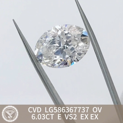 MissDiamond CVD LG586367737 Oval Cut 6.03CT E VS2 EX EX Lab Grown Diamond