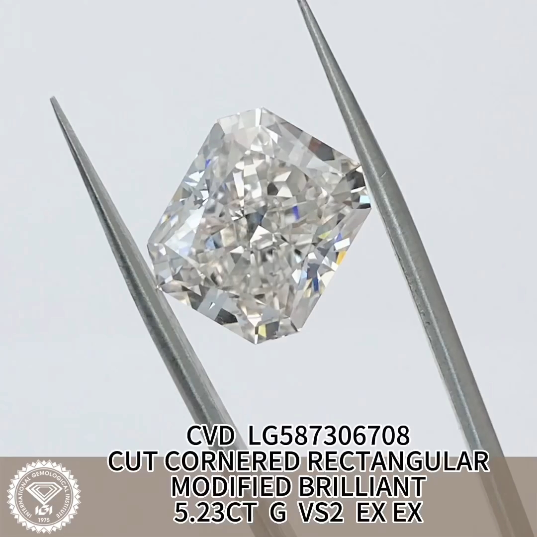 MissDiamond CVD LG587306708 Radiant Cut 5.23CT G VS2 EX EX Lab Grown Diamond