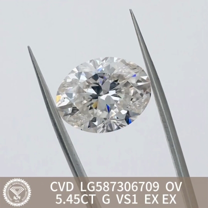 MissDiamond CVD LG587306709 Oval Cut 5.45CT G VS1 EX EX Lab Grown Diamond