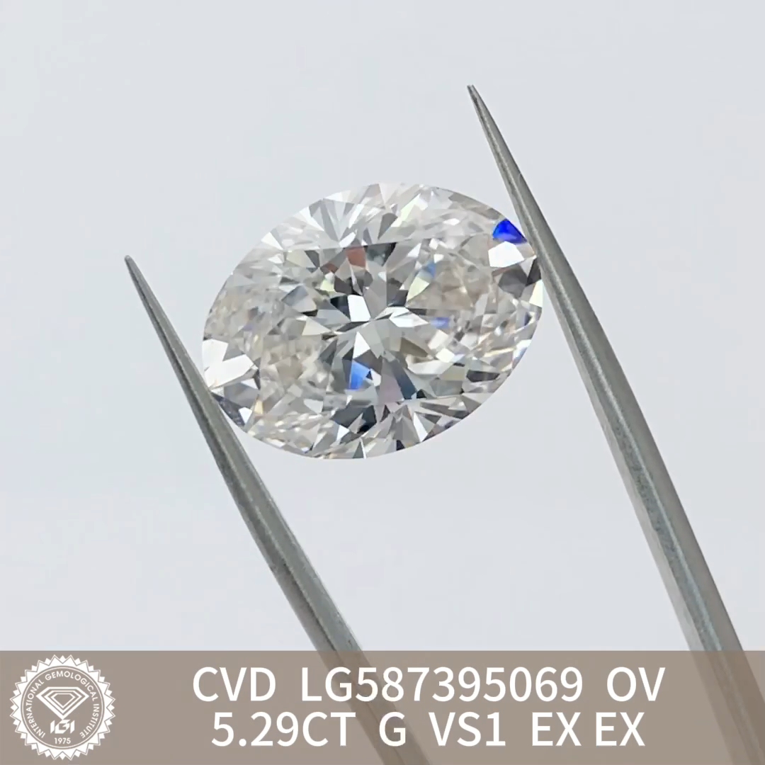 MissDiamond CVD LG587395069 Oval Cut 5.29CT G VS1 EX EX Lab Grown Diamond