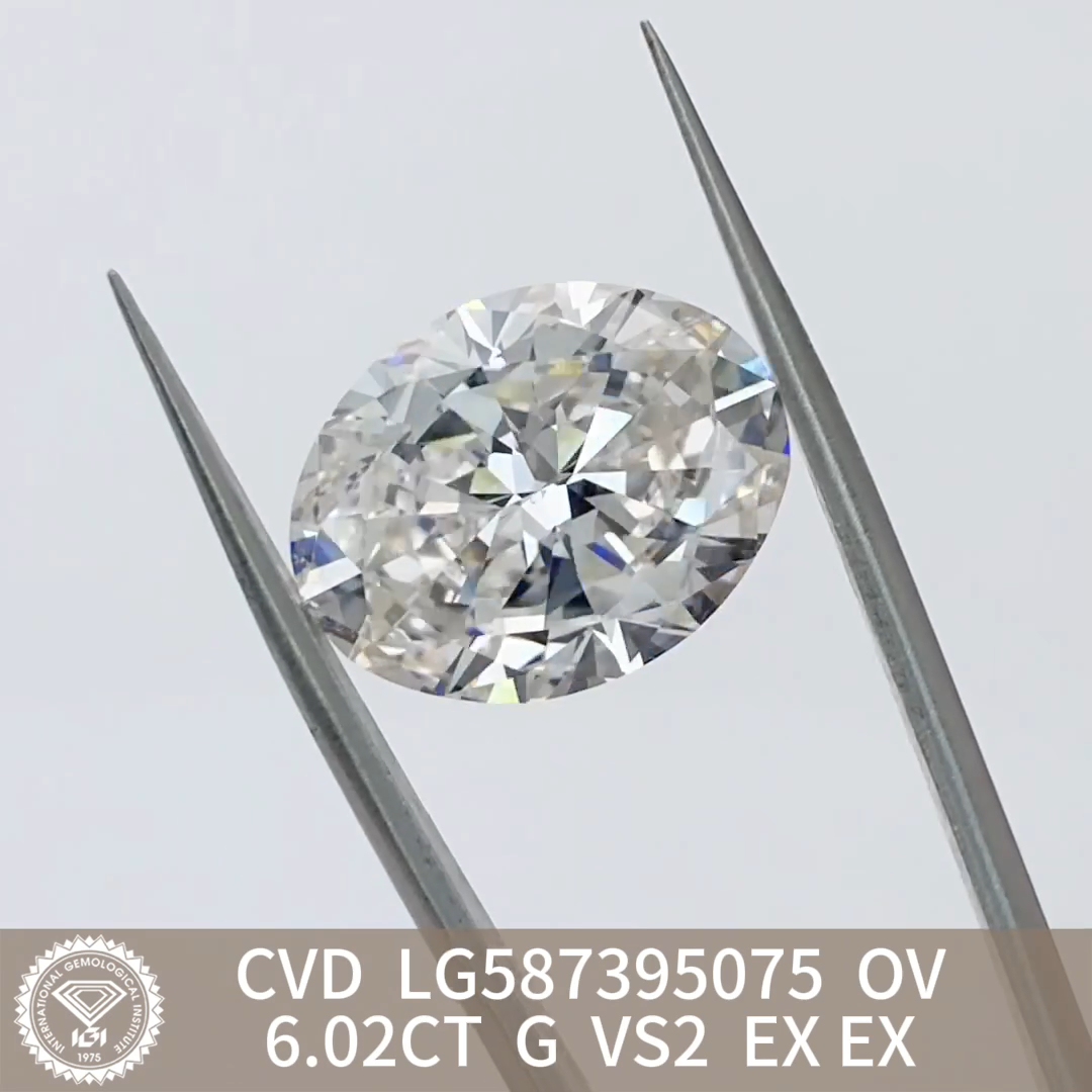 MissDiamond CVD LG587395075 Oval Cut 6.02CT G VS2 EX EX Lab Grown Diamond