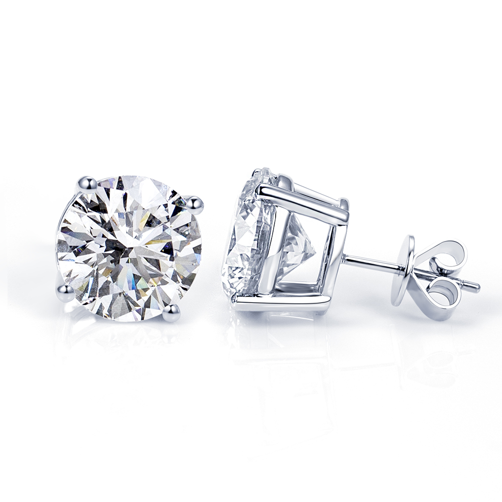 MissDiamond Round Cut Lab Grown Diamond 5CT G VS2 Platinum Studs Earrings MSE-329