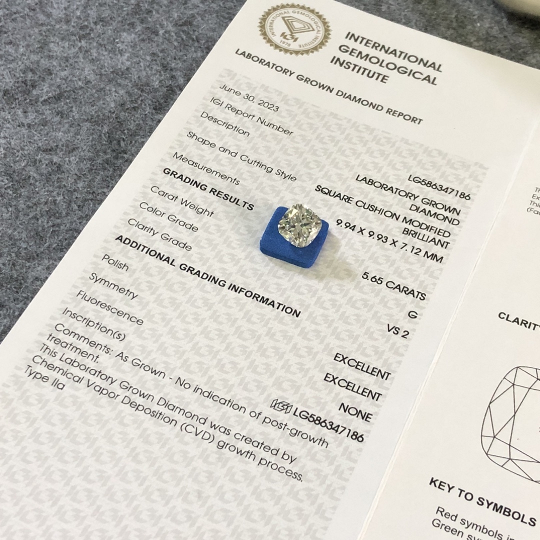 MissDiamond CVD LG586347186 Cushion Cut 5.65CT G VS2 EX EX Lab Grown Diamond