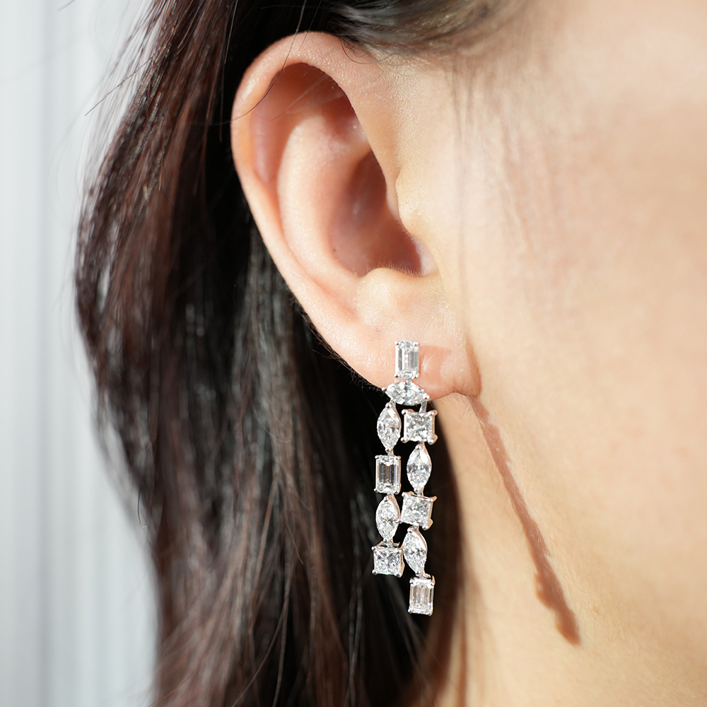 MissDiamond Lab Grown Diamond 18K White Gold Dangle Earrings MSE-844