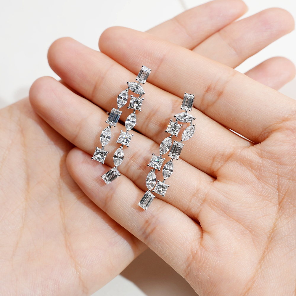 MissDiamond Lab Grown Diamond 18K White Gold Dangle Earrings MSE-844