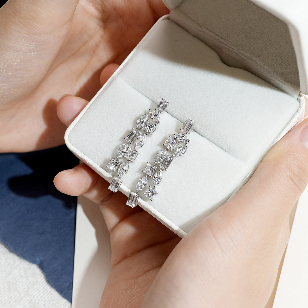 MissDiamond Lab Grown Diamond 18K White Gold Dangle Earrings MSE-844