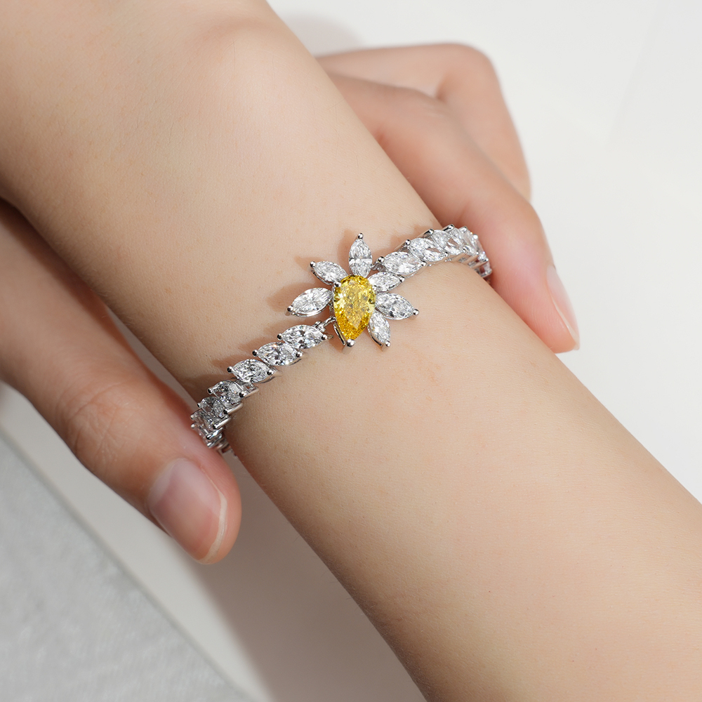 MissDiamond Pear Cut Lab Grown Diamond 1.2CT 18K White Gold Tennis Bracelet MSB-656