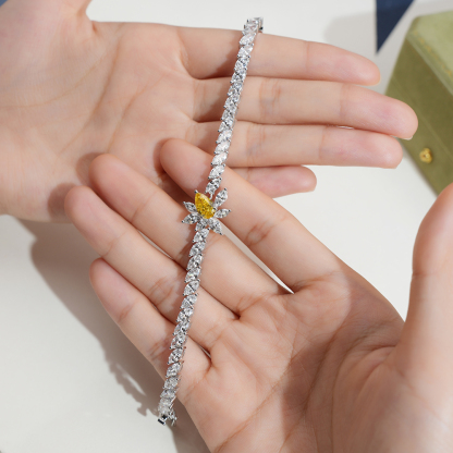 MissDiamond Pear Cut Lab Grown Diamond 1.2CT 18K White Gold Tennis Bracelet MSB-656