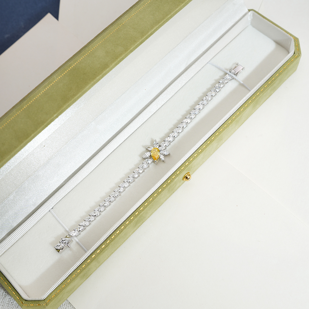 MissDiamond Pear Cut Lab Grown Diamond 1.2CT 18K White Gold Tennis Bracelet MSB-656