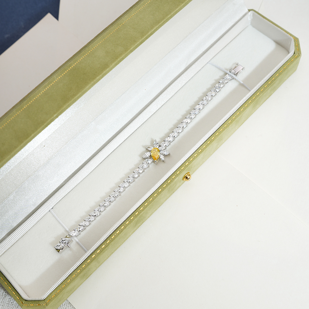 MissDiamond Pear Cut Lab Grown Diamond 1.2CT 18K White Gold Tennis Bracelet MSB-656