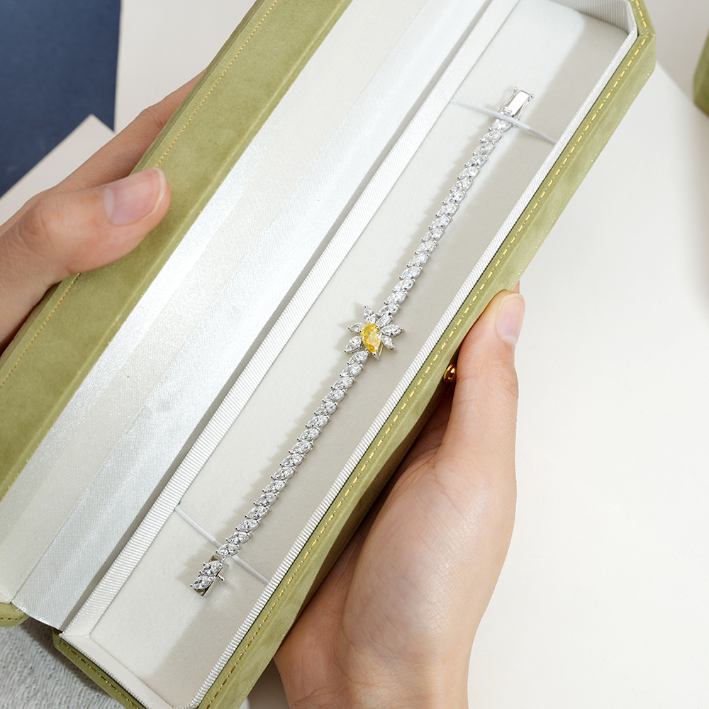 MissDiamond Pear Cut Lab Grown Diamond 1.2CT 18K White Gold Tennis Bracelet MSB-656