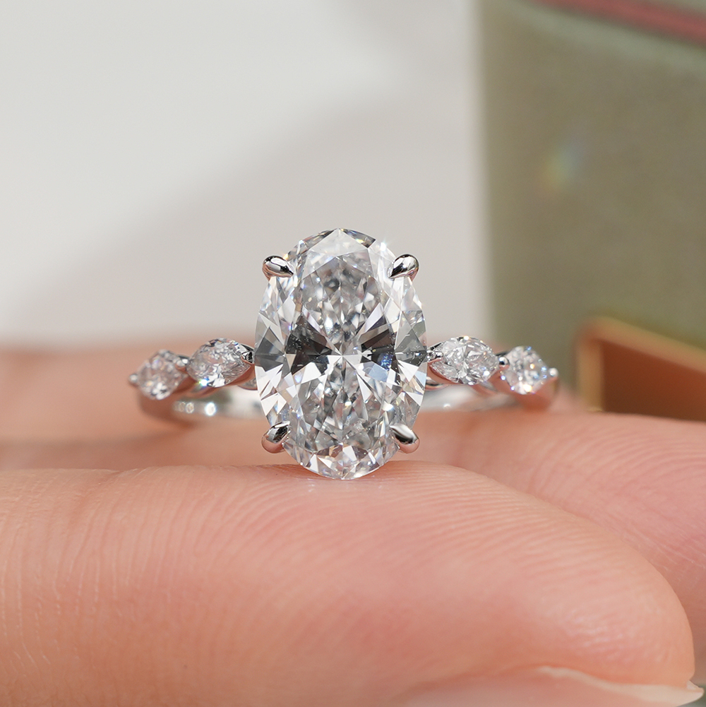 MissDiamond Marquise Oval Cut Lab Grown Diamond 2.03CT 18K White Gold Cluster Ring MSR-1950