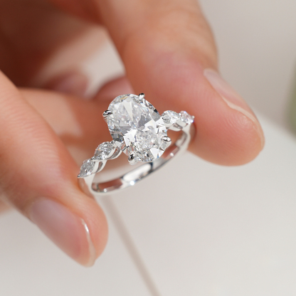 MissDiamond Marquise Oval Cut Lab Grown Diamond 2.03CT 18K White Gold Cluster Ring MSR-1950