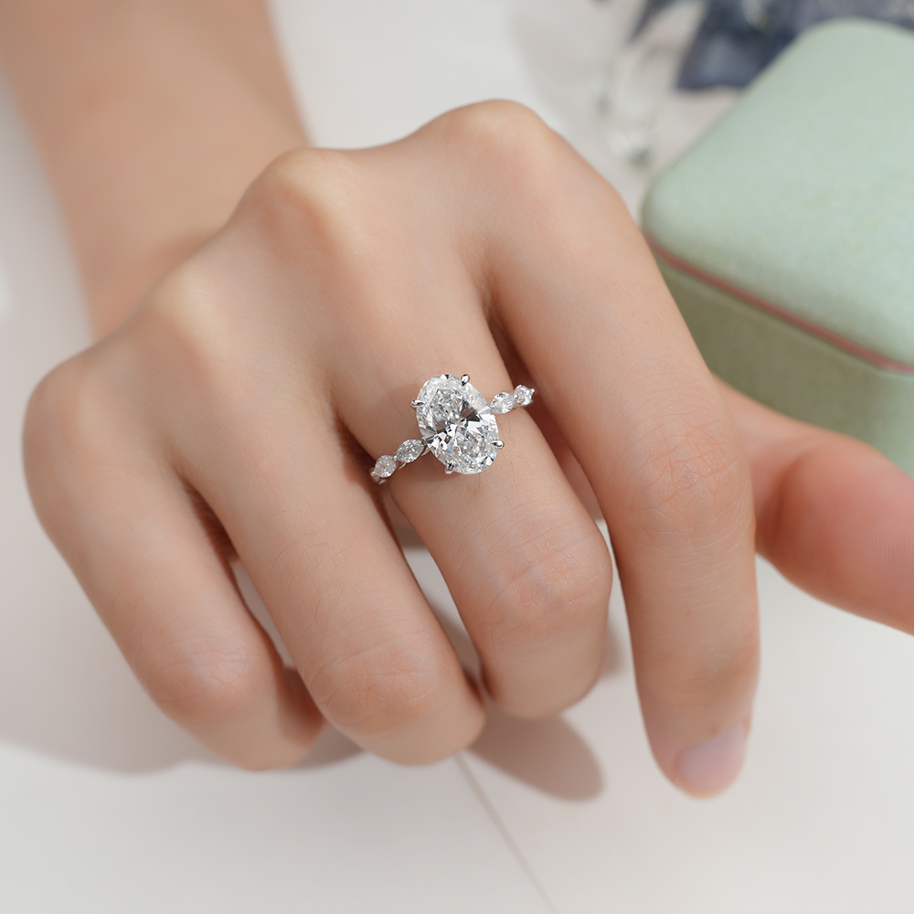 MissDiamond Marquise Oval Cut Lab Grown Diamond 2.03CT 18K White Gold Cluster Ring MSR-1950