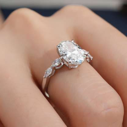 MissDiamond Marquise Oval Cut Lab Grown Diamond 2.03CT 18K White Gold Cluster Ring MSR-1950