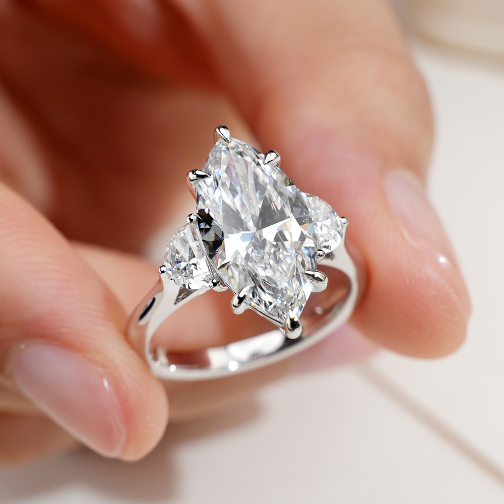 MissDiamond Marquise Cut Lab Grown Diamond 18K White Gold Three Stone Ring MSR-1960