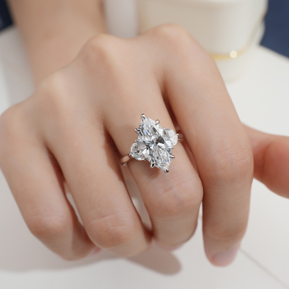 MissDiamond Marquise Cut Lab Grown Diamond 18K White Gold Three Stone Ring MSR-1960