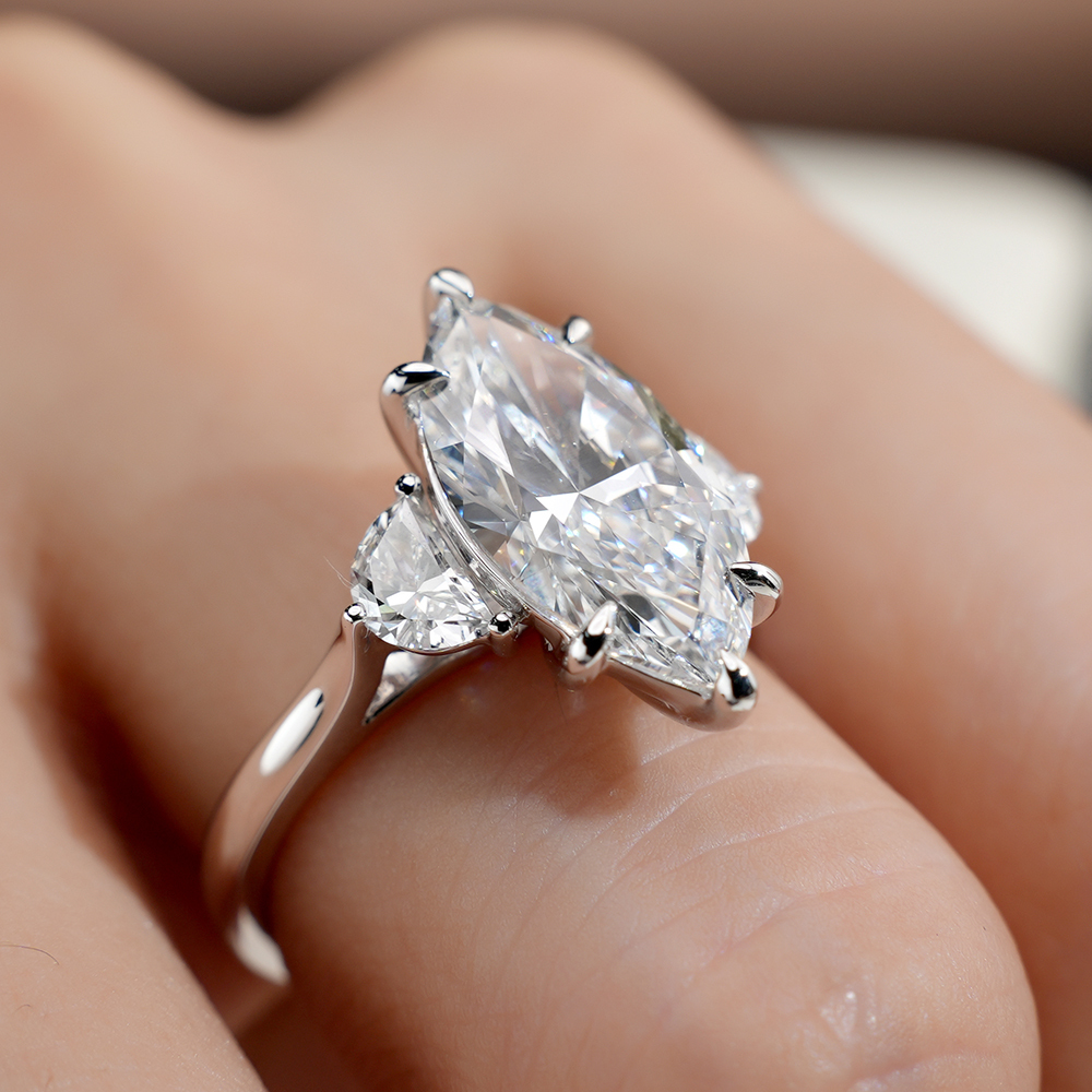 MissDiamond Marquise Cut Lab Grown Diamond 18K White Gold Three Stone Ring MSR-1960