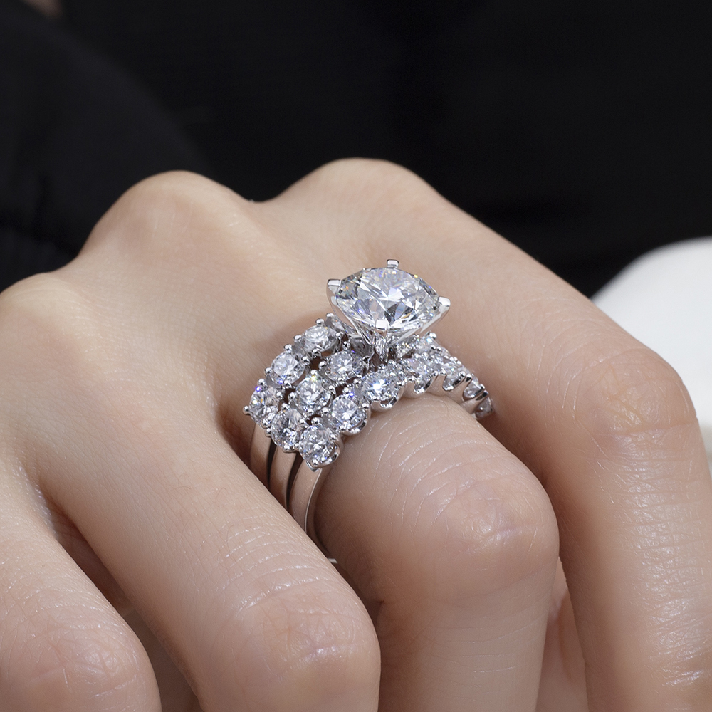 MissDiamond Round Cut Lab Grown Diamond 3CT Solitaire D VVS1 18K Gold Ring Set MSR-1779
