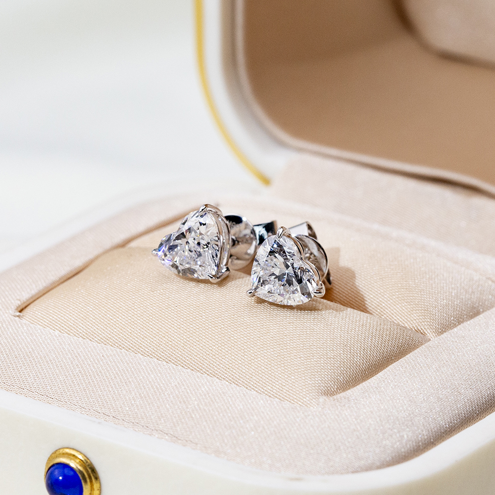 MissDiamond Heart Cut Lab Grown Diamond 1CT 9K White Studs MSE-819