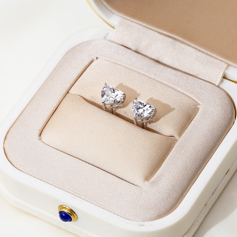 MissDiamond Heart Cut Lab Grown Diamond 1CT 9K White Studs MSE-819