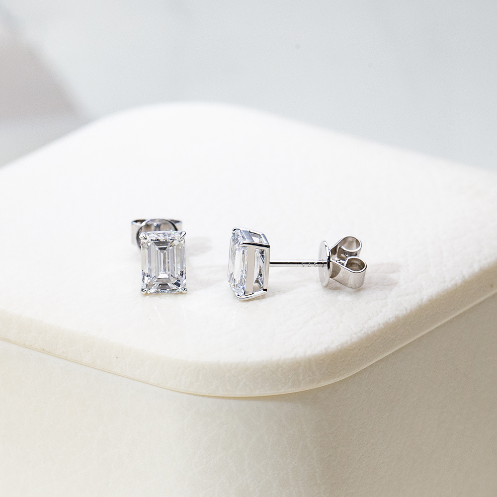 MissDiamond Emerald Cut Lab Grown Diamond 1CT 9K White Studs MSE-368
