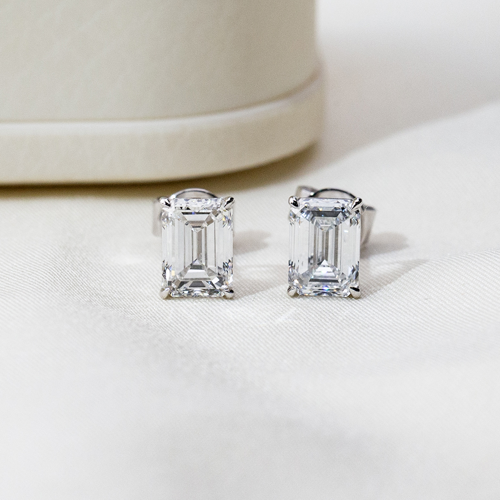 MissDiamond Emerald Cut Lab Grown Diamond 1CT 9K White Studs MSE-368