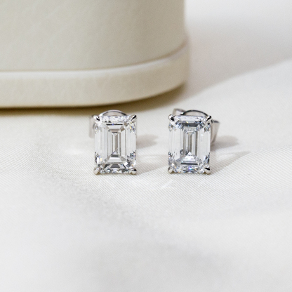 MissDiamond Emerald Cut Lab Grown Diamond 1CT 9K White Studs MSE-368
