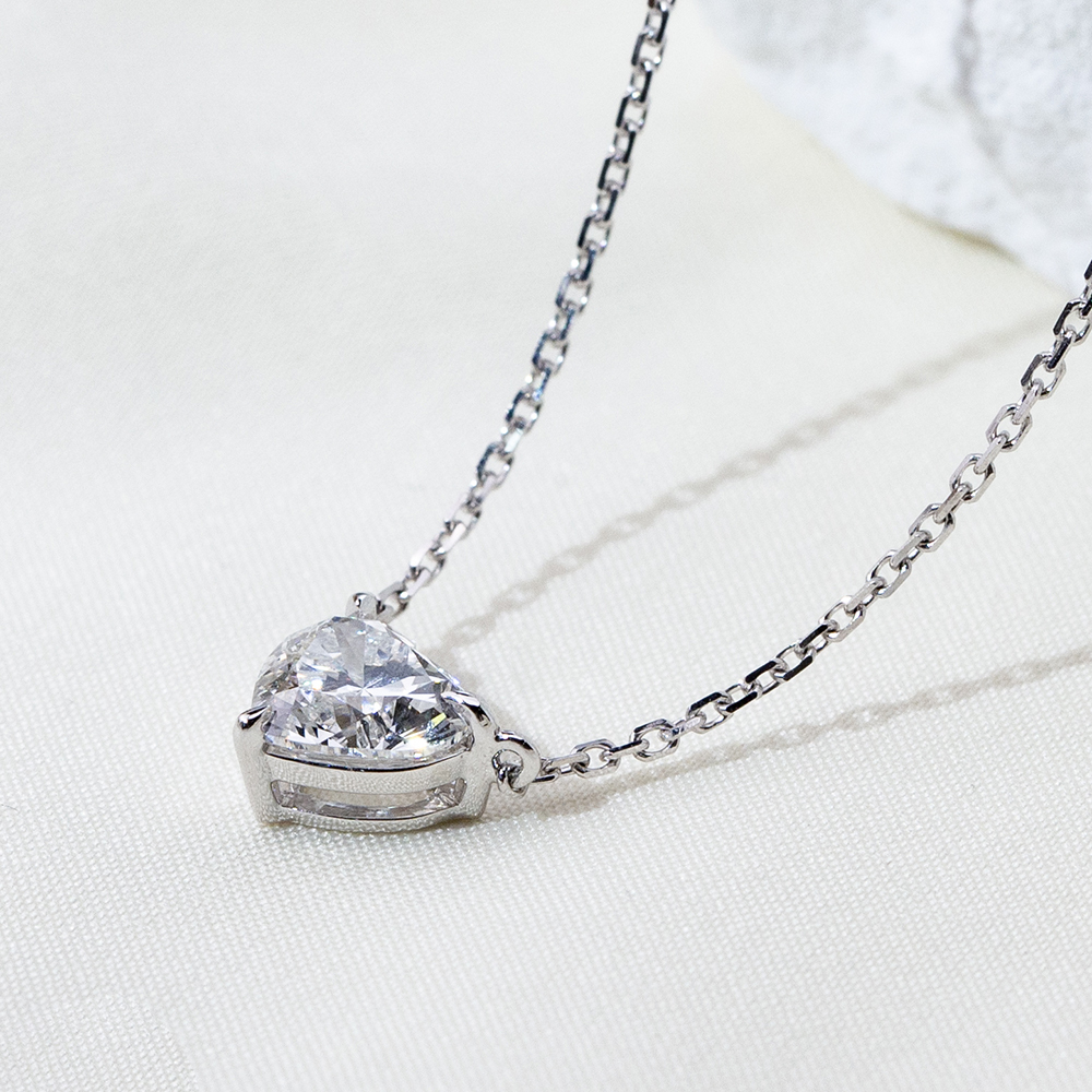 MissDiamond Heart Cut Lab Grown Diamond 1CT 9K White Gold Pendant Necklace MSN-621