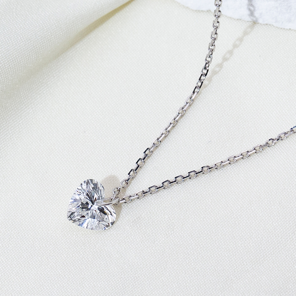 MissDiamond Heart Cut Lab Grown Diamond 1CT 9K White Gold Pendant Necklace MSN-956