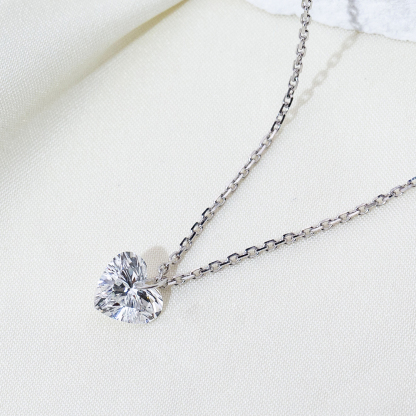 MissDiamond Heart Cut Lab Grown Diamond 1CT 9K White Gold Pendant Necklace MSN-956