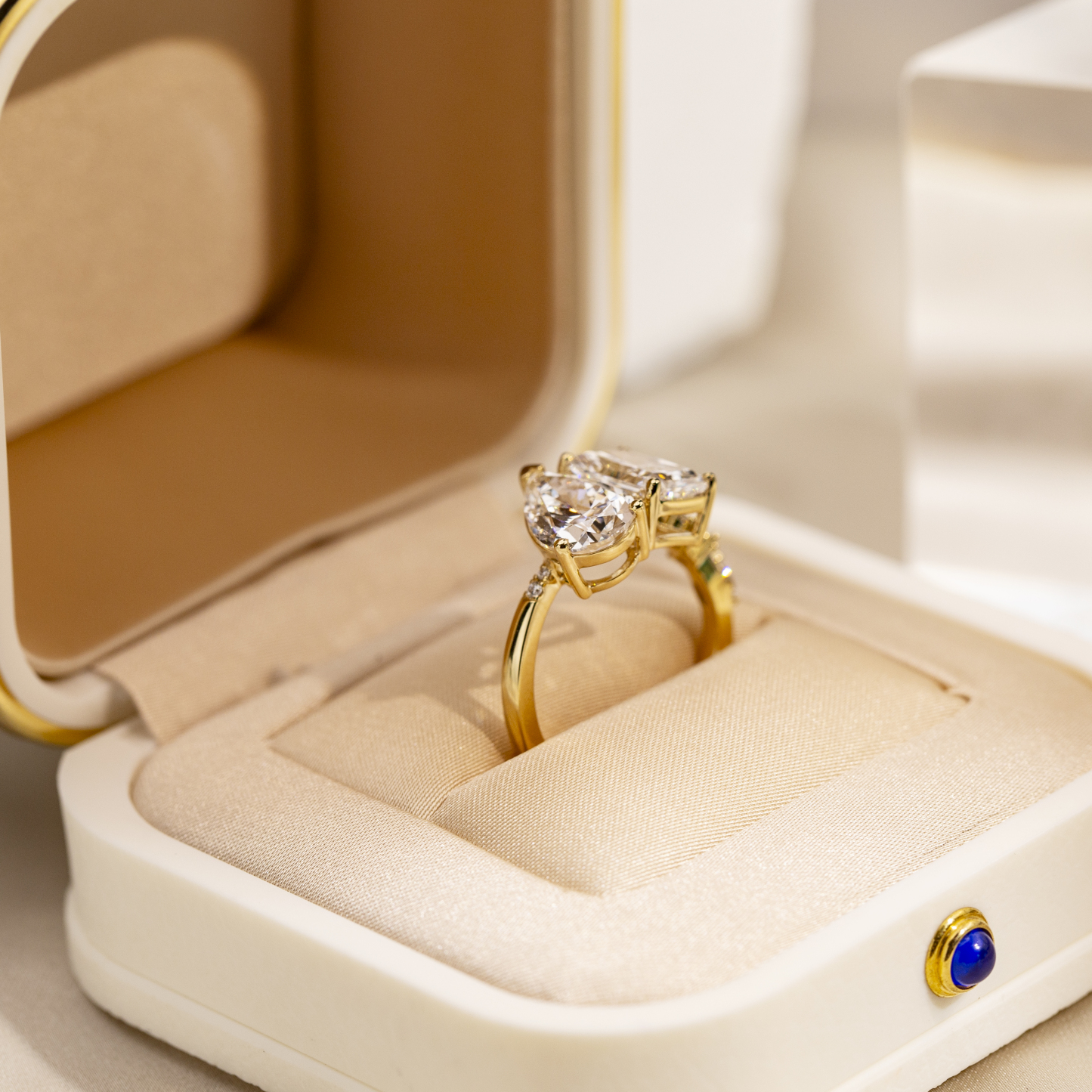 Radiant Cut Lab Grown Diamond 2CT F VS1 Two Stones 18K White Gold Ring MSR-1409