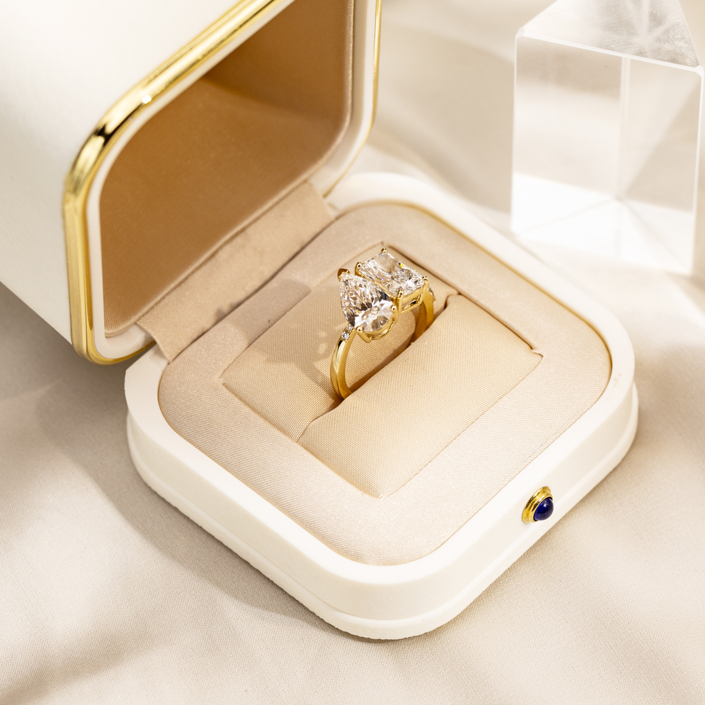 Radiant Cut Lab Grown Diamond 2CT F VS1 Two Stones 18K White Gold Ring MSR-1409