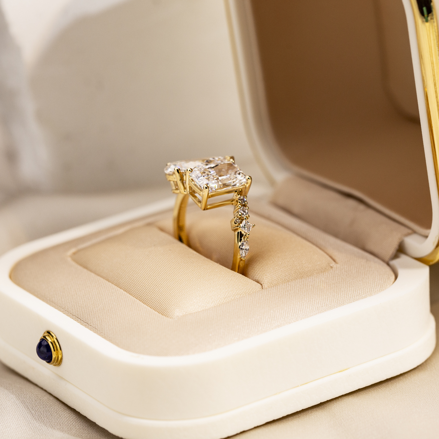 Radiant Cut Lab Grown Diamond 2CT F VS1 Two Stones 18K White Gold Ring MSR-1409