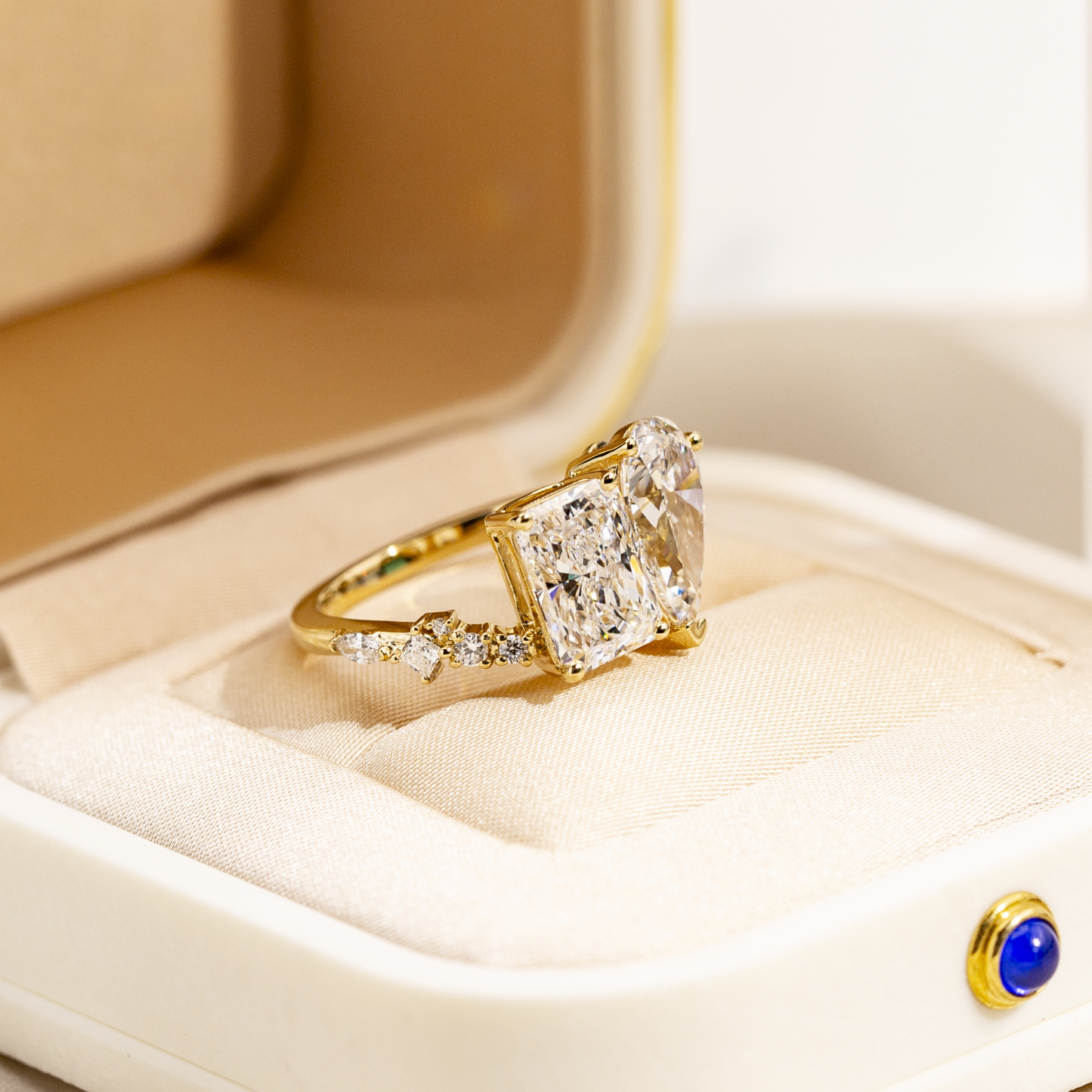 Radiant Cut Lab Grown Diamond 2CT F VS1 Two Stones 18K White Gold Ring MSR-1409