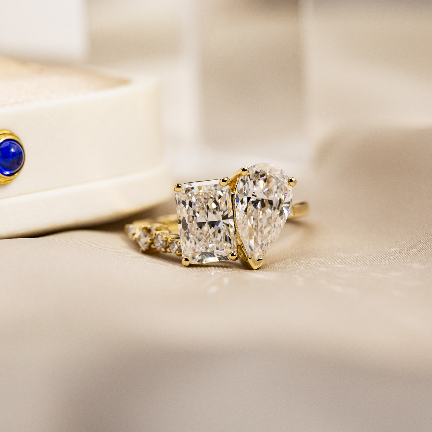 Radiant Cut Lab Grown Diamond 2CT F VS1 Two Stones 18K White Gold Ring MSR-1409