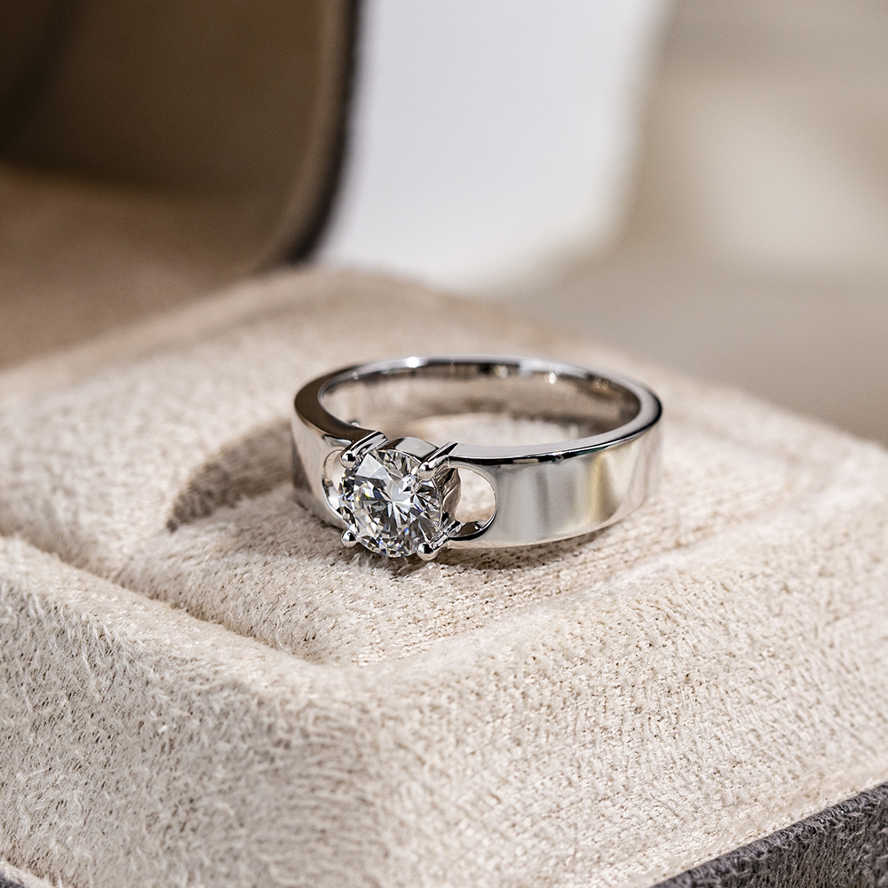 Round Cut Lab Grown Diamond 1CT Solitaire D VS1 18K White Gold Ring MSR-1678