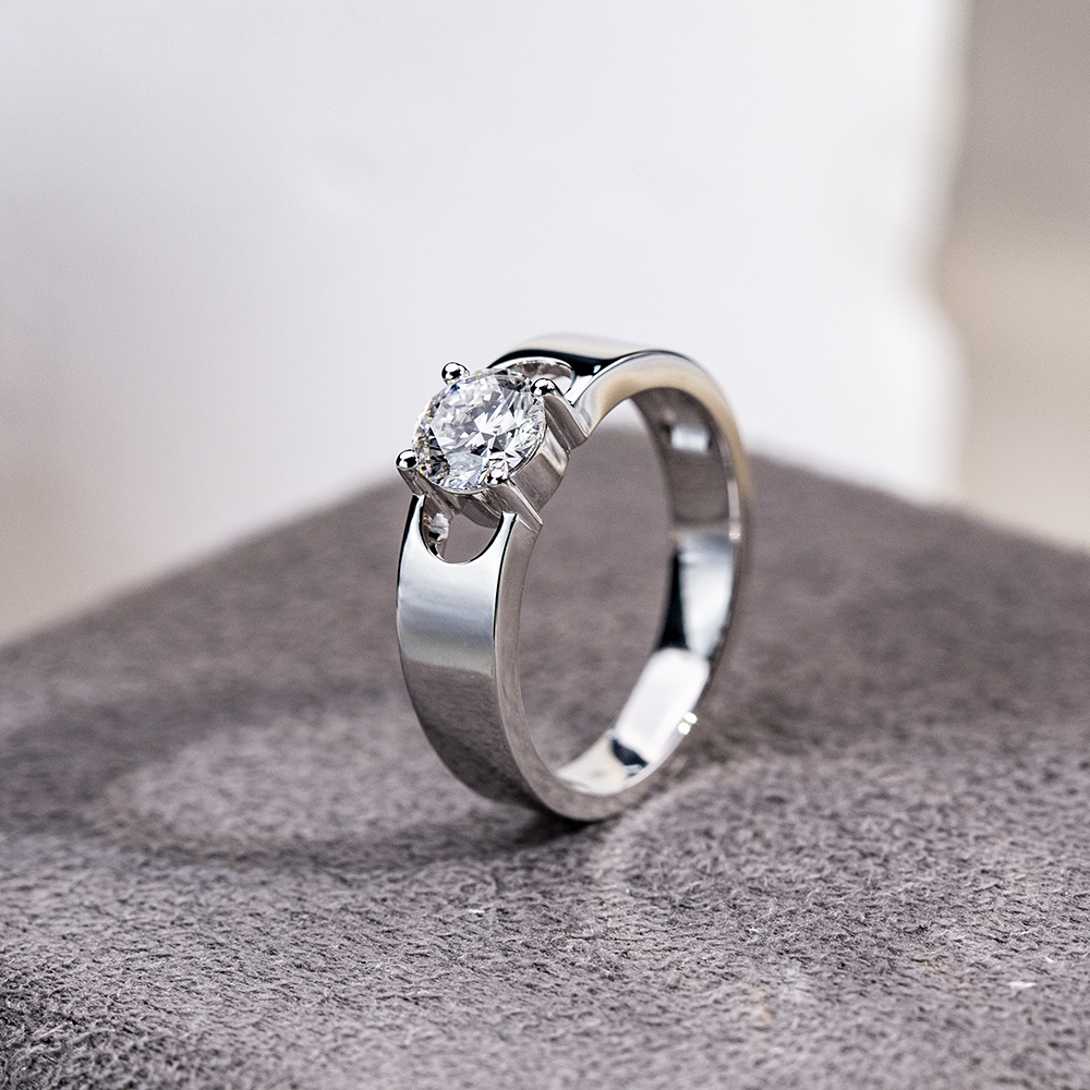 Round Cut Lab Grown Diamond 1CT Solitaire D VS1 18K White Gold Ring MSR-1678