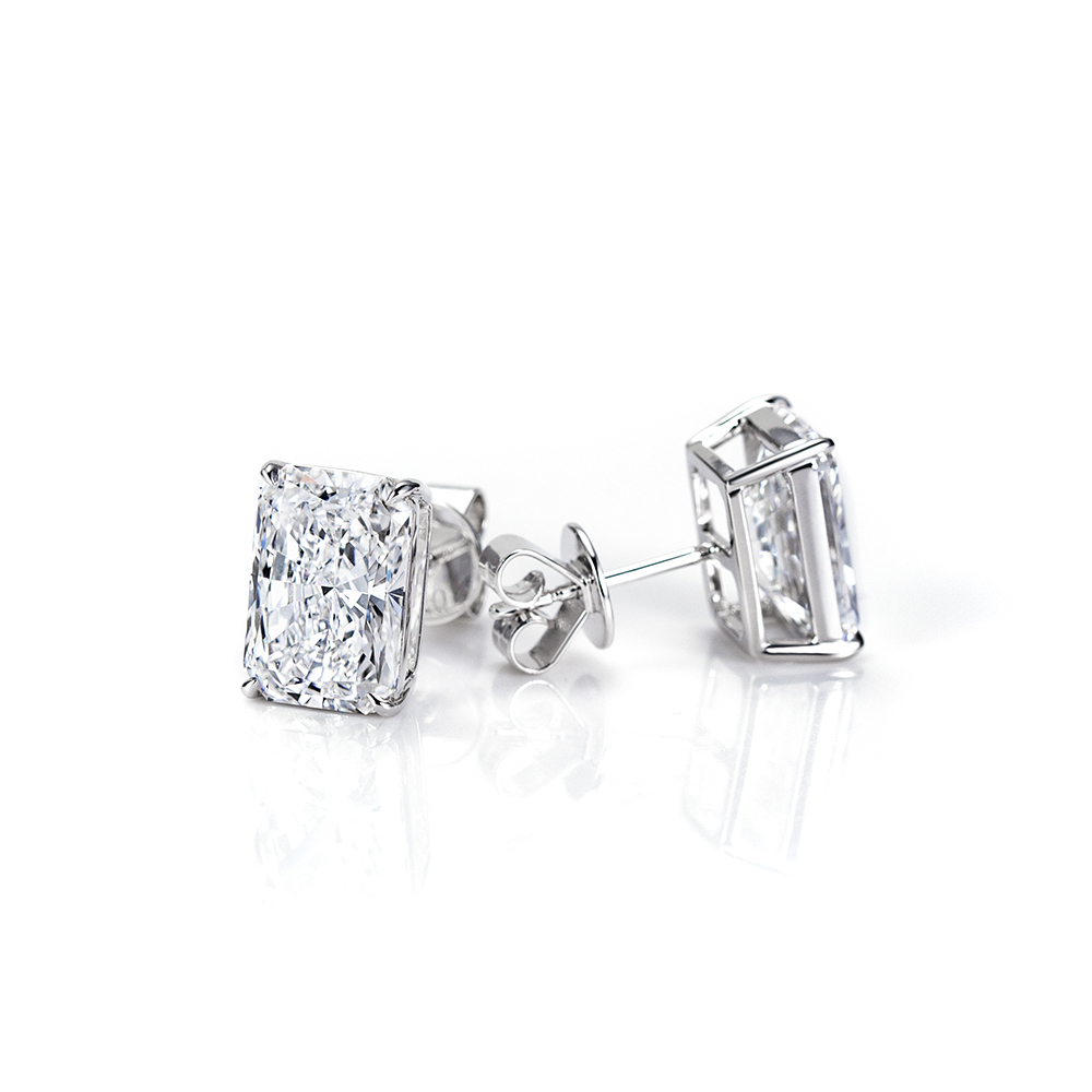 Radiant Shape Lab Grown Diamond 3.01 Carats D VVS1 Friction Post 18K Earrings MSE-776