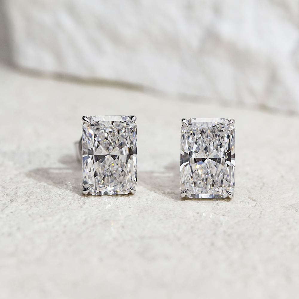 Radiant Shape Lab Grown Diamond 3.01 Carats D VVS1 Friction Post 18K Earrings MSE-776