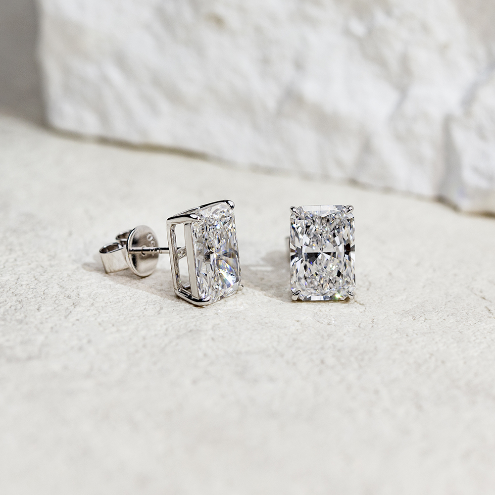 Radiant Shape Lab Grown Diamond 3.01 Carats D VVS1 Friction Post 18K Earrings MSE-776