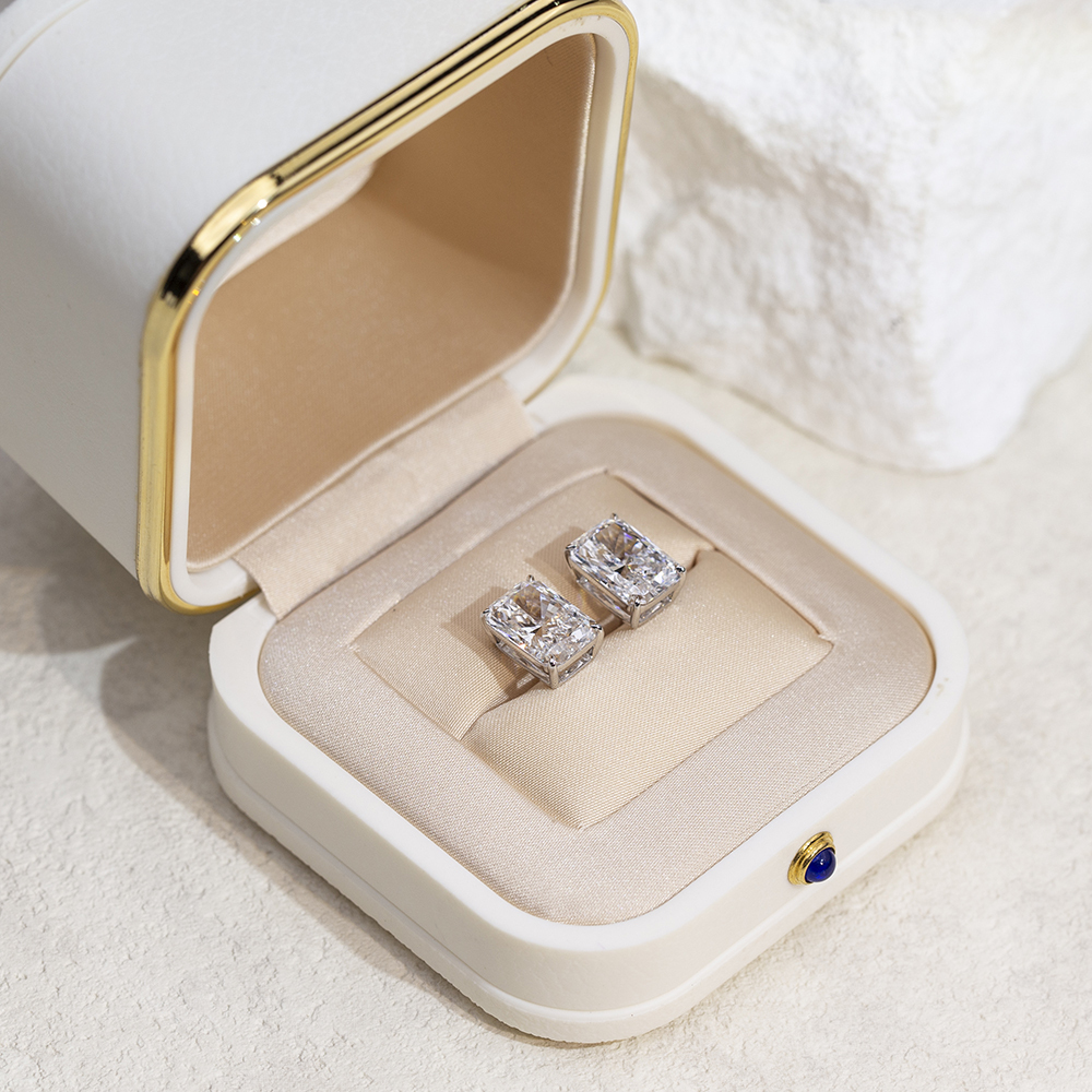 Radiant Shape Lab Grown Diamond 3.01 Carats D VVS1 Friction Post 18K Earrings MSE-776